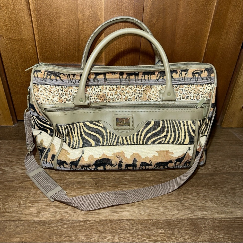 PIONEER EXPRESS Safari Tapestry Duffel Carry On Travel Tote Luggage Bag Vintage